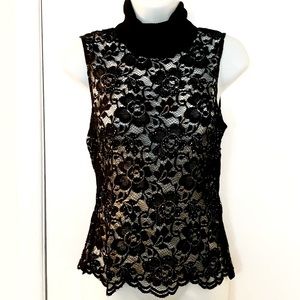 Beaded Lace Scalloped Hem Sleeveless Top